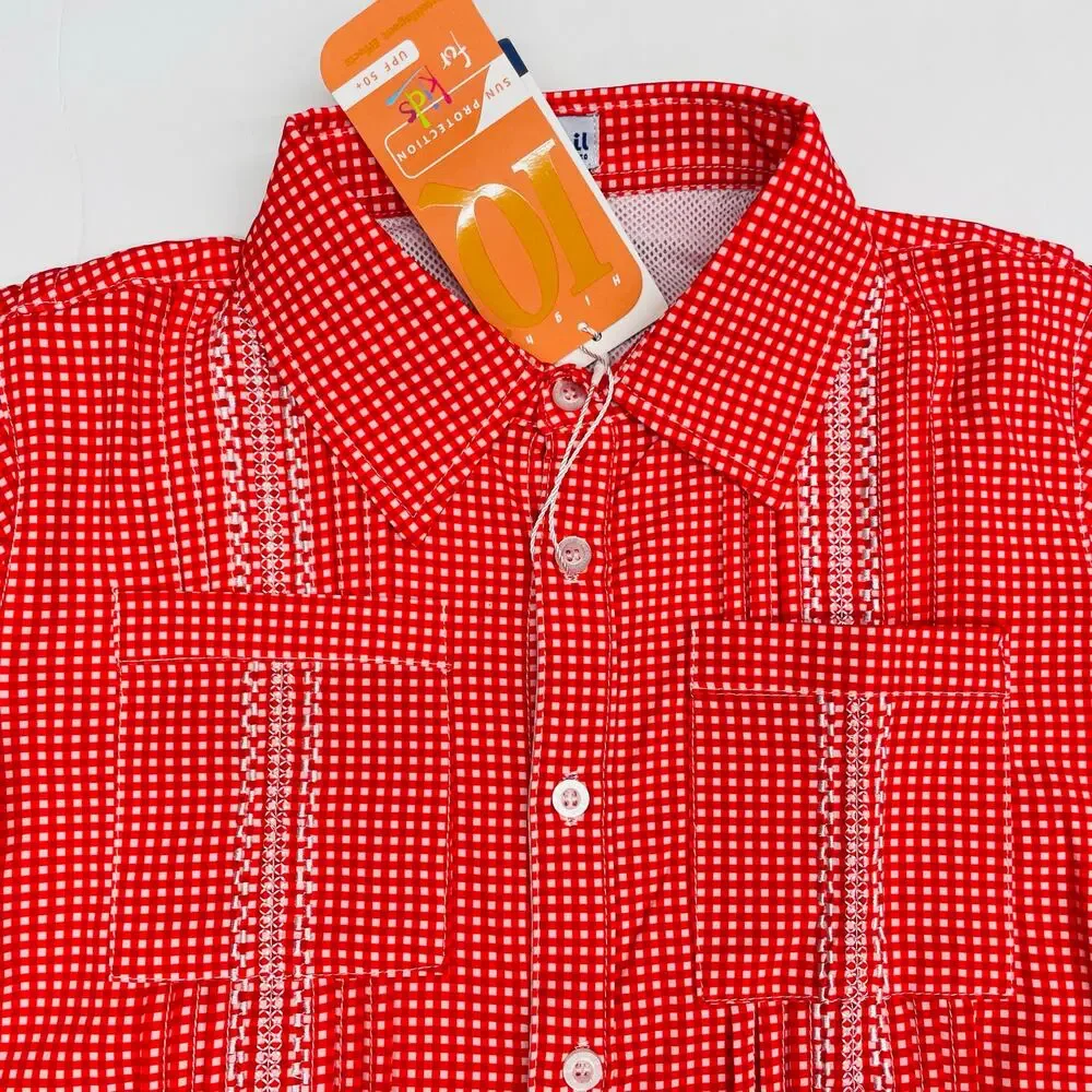 NWT Blue Quail Size 8 Red Check Guayabera